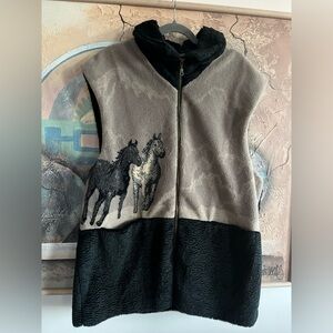 Vintage Danielle Nault Sherpa Horses Zip-up Sweater Vest